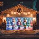 13x6ft Christmas Garage Door Cover Fairy Tale 3D Macaron Palette Nutcracker Candy Color Trees Snowflakes Checkerboard Floor Holiday Party Decorations Indoor Outdoor Wall Background