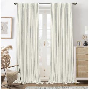 DriftAway Farmhouse Linen Blackout Curtains 96 Inches Long for Bedroom Striped Double Layer Thermal Insulated Sound Reducing Lined Back Tab Rustic Drapes for Living Room 2 Panels W52 x L96 Gray