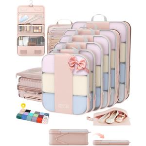 10 Set Compression Packing Cubes for Travel Gifts Women Mom,OlarHike Luggage Clothes Organizer for Travelers,Airplane/Cruise/Car/Train Travel Essentials,Compressible Expandable Saver Space Bags(Beige)