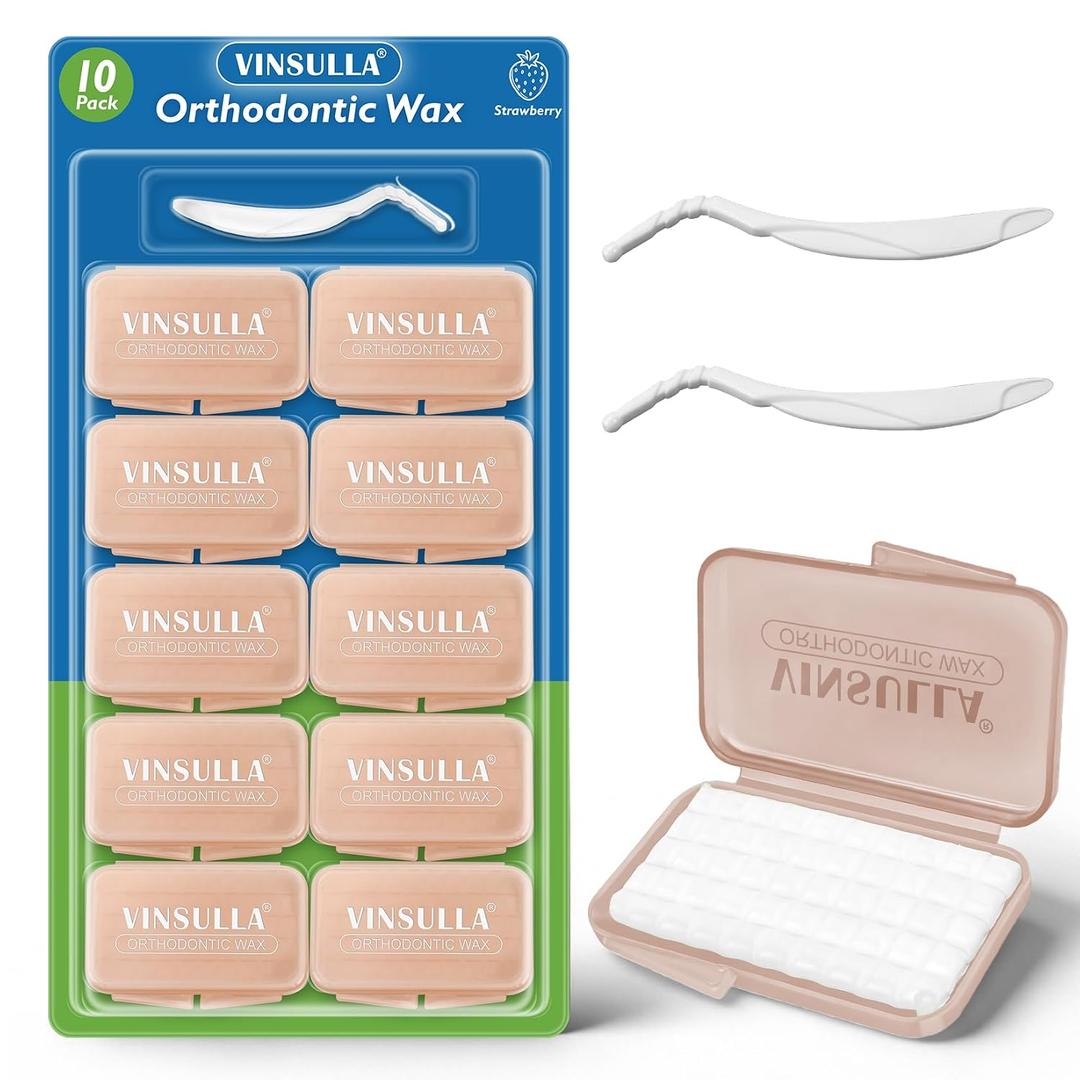 2 x VINSULLA Orthodontic Wax for Braces - 500 Precut Dental Wax Dots Strawberry Flavor Braces Wax Strips, Safe for Kids & Adults, Wax for Dental Brackets & Aligners 10Pack