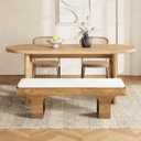 LITTLE TREE 55.2" Dining Bench with Linen Cushion, Farmhouse Entryway Bench, 55.12" W x 13.78" D x 17.72" H