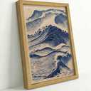 Framed Japanese Style Ocean Wave Wall Art Coastal Wall Decor Picture Minimalist Woodblock Print Navy Blue and Cream Abstract Seascape Artwork for Living Room Bathroom Bedroom 16x24in