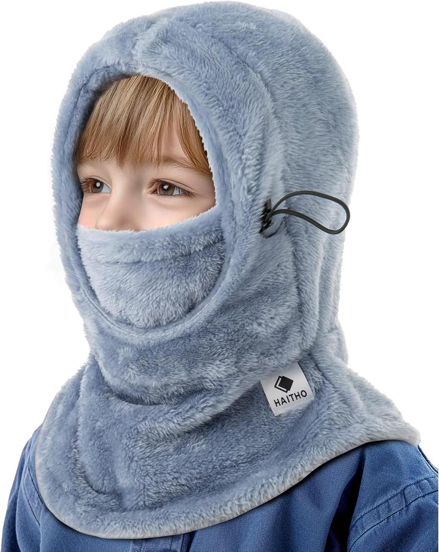 Kids Ski Mask Balaclava for Boys Girls, 2 Size Fleece Winter Face Mask Hat for Kids Toddler, Warm Balaclava Hood Neck Scarf (2-7 Years, Blue)