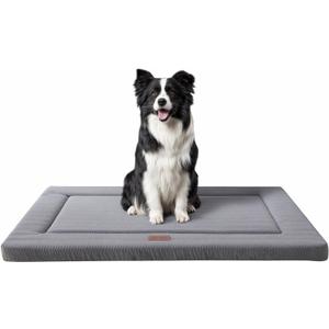 WESTERN HOME Dog Bed for Crate, High Resilience Foam Dog Crate Mat Kennel Pad with Soft Wavy Plush Comfortable Anti-Slip Washable Bed for Large Medium Small Dogs & Cats, Grey, 47 x 29 inch