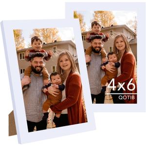 2 Packs 4x6 Picture Frame White, Engineered Wood 4 x 6 Photo Frame, 4 by 6 Photo Poster Frame for Wall Hanging and Tabletop Set of 2, White