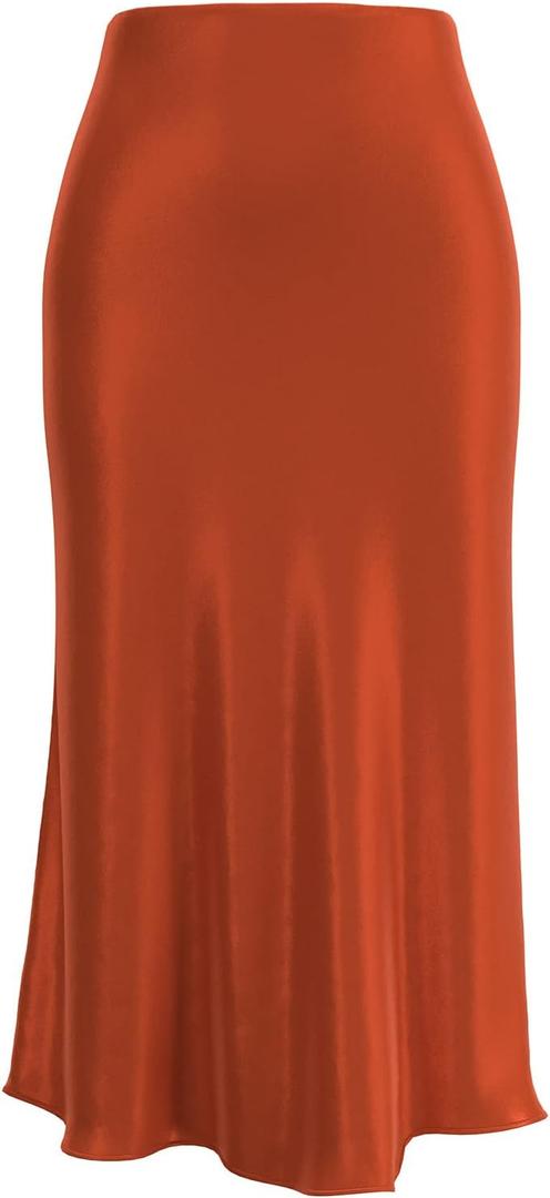 Womens Leopard Print Skirt Midi Long Length Silk Satin High Waist Elastic Skirts (X-Small, Brown)