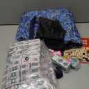 American Mahjong Game Set, 166 Quality White Tiles, 4 All-in-One Color Rack/Pushers, Mahjong Tile Set with Blue Printed Carrying Bag