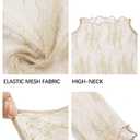 Mesh Lace Long Sleeve Layering Top for Women Mock Neck See Through Floral Shirt Tops(Beige,S) (White, S)