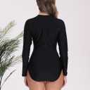 Halcurt Women's One Piece Rash Guard with Built in Bra UPF50+ Zip Long Sleeve Surfing Athletic Swimsuit (Black, XL)