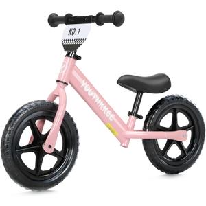 12 Inch Toddler Balance Bike for 1-3 Year Olds, No-Pedal Bike with Tool-Free Adjustable Seat, Quick Assembly, Gift for 1-3 Year Old Boys & Girls with Customizable Plate (KC, Pink)