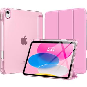iPad (A16) 11th Generation Case 11 Inch 2025, iPad 10th Gen Case 10.9 Inch 2022 with Pencil Holder, Slim Light Trifold Protective Cover with Hard PC Translucent Back Shell, Watermelon Pink