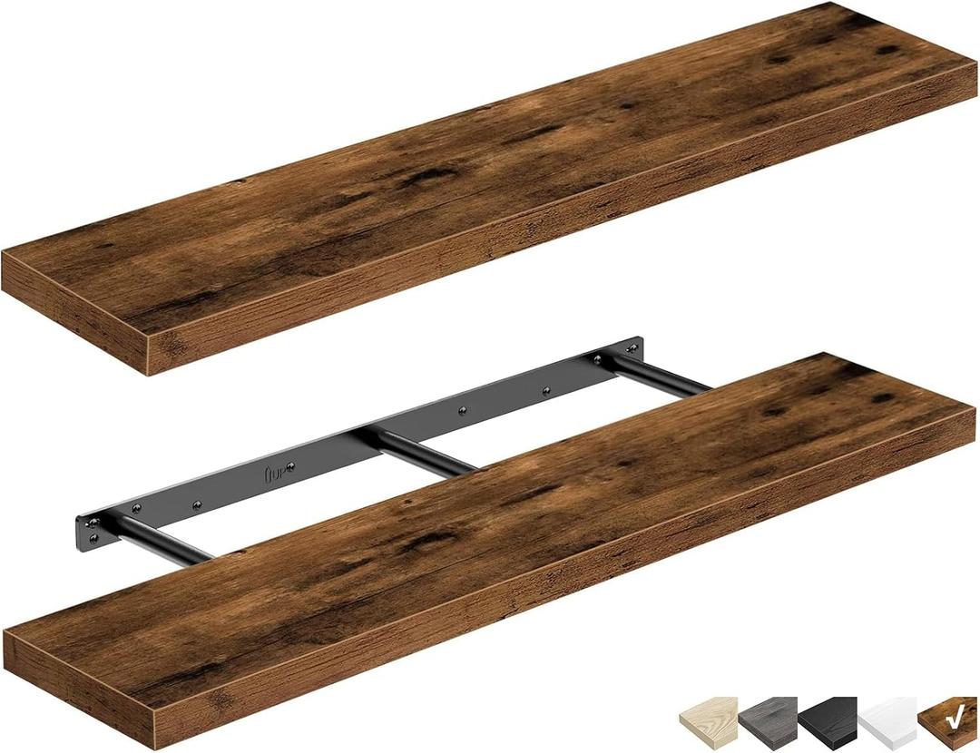 QEEIG Floating Shelves for Wall 47.2" Extra Long - Wall Shelf Bathroom Kitchen Living Room Bedroom Farmhouse Home Decor Display Bookshelf Large 47.2 x 9.3 inch Set of 2, Rustic Brown (008-120BN)