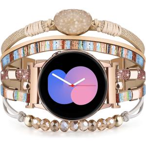 VISOOM Beaded Boho Bracelet for Samsung Galaxy Watch 5/6/4/3/Active2/Watch 6/4 Classic Bands Women, 20mm Leather Fashion Watch Bands for Watch 5 Pro Cute Multilayer Wrap Samsung Galaxy Watch Bands (5.5"-7.5", Colorful)