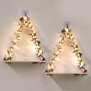 EXIN DECHEN Floating Shelves for Wall No Drilling,Wall Shelves,Hanging Shelf,Leaves and Light Strip with Flower,Set of 2 Plant Decor for Home Livingroom Bedroom,Led Room Decor Aesthetic,Gift