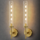 Brass Knurled Tube Wall Sconce  Set of 2 Luxury Modern Glass Sconces with Bulbs  Gold Dimmable Indoor Lighting  Vertical Mounted Light Fixture for Vanity Mirror Bathroom Bedroom Living Room Hallway