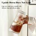 2 Pack Iced Coffee Cup with Lids, 20oz Clear Glass Tumbler with Straw & Lid, Ribbed Glassware Cups, Dishwasher Safe Drinking Glasses, Stylish Glass Cups for Coffee, Juice, Tea, Matcha