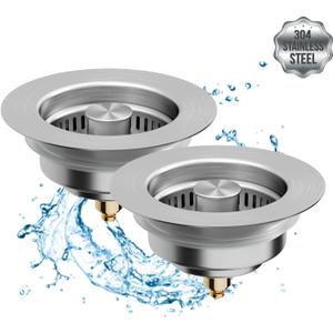 Upgraded 3 in 1 Kitchen Sink Drain Strainer, Magic Sink Stopper, Stainless Steel Anti-Clogging Sink Basket/Brass Pop-up Core/Fast Drainage for US Standard 3-1/2 inch Drain(2 Pack)