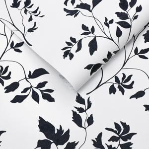 Ismoon Peel and Stick White Contact Paper - Removable Self-Adhesive Dark Blue Leaf Wallpaper - Boho Floral Bathroom Textured Decor for Cabinets - Vinyl 17.3inx393in