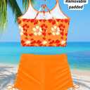 ShawGobow Floral Crop Tankini,2 Piece High Waisted Boy Shorts Swimsuits,Modest Bikini Sets for Women Beach Vacation (M)