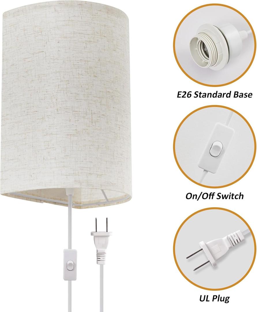 Plug in Wall Sconce, 3 Colors Wall Sconces Set of Two, Industrial Plug in Wall Light, Wall Sconce Lighting On/Off Switch Vintage Wall Lamp for Bedroom Living Room Hallway Porch