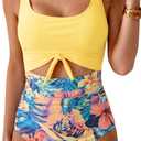 Eomenie Women's One Piece Swimsuit Tummy Control Slimming Bathing Suit Cutout Tie Knot Swimwear, Size: M