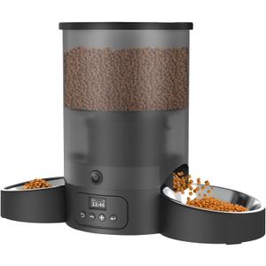 Automatic Cat Feeder for 2 Cats, 3L Food Dispenser SURDY Auto Cat Feeder with 2 Stainless Bowls (Black, 3L)