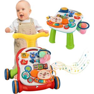 Baby Push Walker 3 in 1 Sit-to-Stand Learning Walker with Wheels KidsMultiple Educational Activity Center Music Learning Toy Gift for Infant Boys Girls (Green)