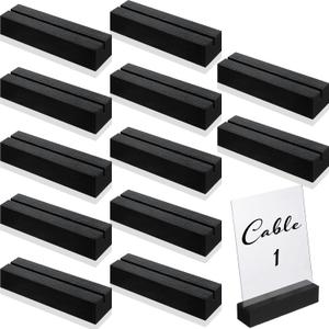 Zonon 12 Pcs Wood Place Card Holders Wooden Table Number Holder Stands Name for Wedding Party Events Exhibition Decoration Office Restaurant Business (Acrylic,Black,4.6x1.1x1 Inch)