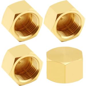 Uenede 4PCS Brass 1/2 Inch NPT Caps Outer Hex 1/2" NPT Female Thread Socket Pipe End Cap Plugs Fitting for Water/Oil/Gas
