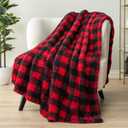 PAVILIA Sherpa Throw Blanket for Couch Sofa, Black Red Checkered Fluffy Warm Plush Blanket for Bed, Cozy Super Soft Lightweight Throw, Fuzzy Decorative Blanket, All Season Home, 50x60