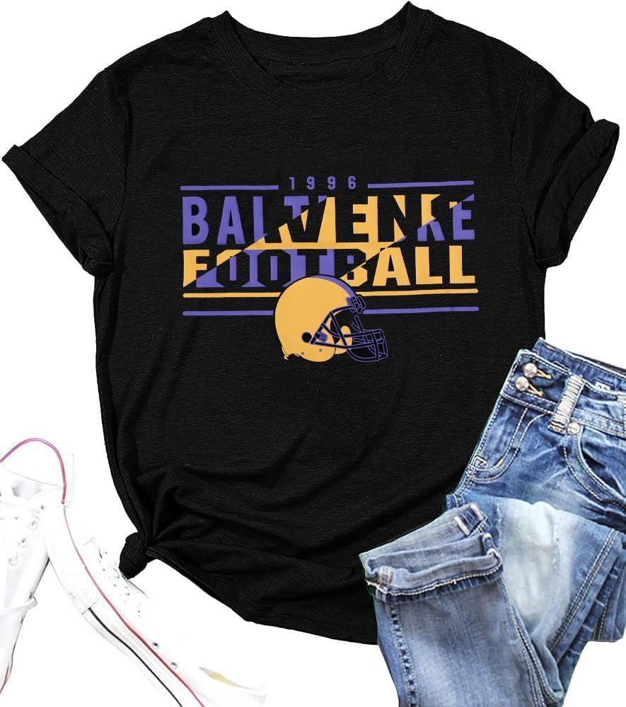 Women's Football Team T-Shirts - Vintage & Casual Short Sleeve Tees for Fans (Black, L)