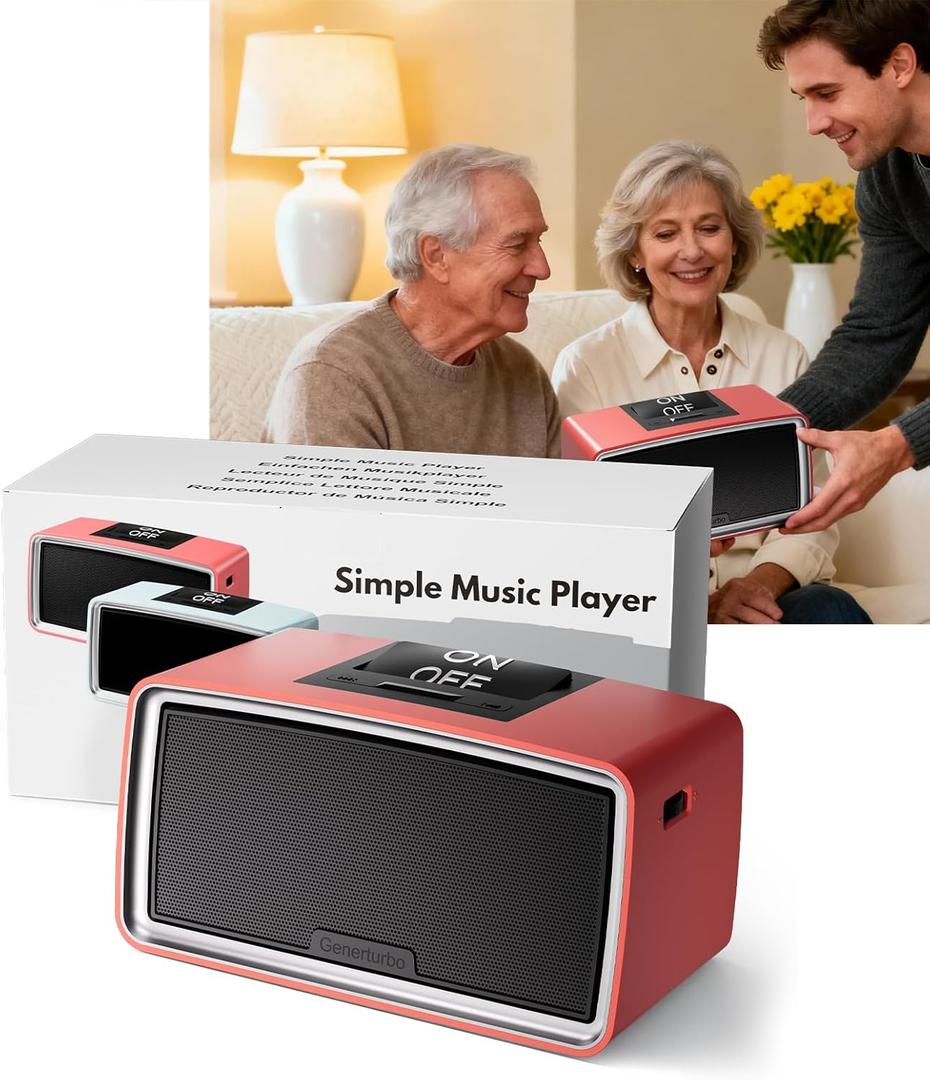 Large Button Simple Music Player for Seniors, Easy MP3 Player for Elderly, Dementia, Blind,Alzheimer's & Visually Impaired, Music Box with 32GB TF Card, One-Touch Play (Red)