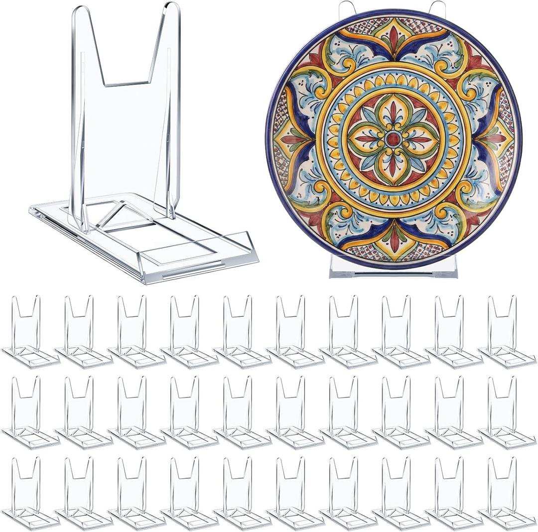 30 Pack 5.91 Inch Acrylic Adjustable Plate Stands for Display Large Clear Stand Holder Picture Plate Holder Clear Easels Stands to Display Pictures for Home Office Festival Party Decoration