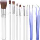 Sinmoe 10 Pieces Cake Candy Decorating Brushes Tools Cookie Decoration Brushes Pastry Brush and Stainless Steel Straight and Curved Tip Tweezers Pasta Tweezers for Baking Fondant (Macaron Color)