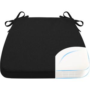 Hiasan D-Shaped Chair Cushions for Dining Chairs, 2" Thick Seat Cushions with Ties and Removable Washable Cover, Chair Pads for Kitchen, Indoor Dining Room Patio Chairs, 17" x 16", Black