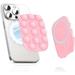 2 x Magnetic Phone Suction Grip, Shower Phone Holder for MagSafe, Octo Phone Sticky Buddy Suction Grip for iPhone 16 15 14 13 12, Birthday Christmas for Women Pink
