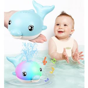 Bath Toys, Rechargeable Baby Bath Toys, Dolphin Sprinkler Bath Toy with Light Up Music,Bathtub Water Toy, Birthday Gifts for 1-6 Years Old Boys Girls - Blue