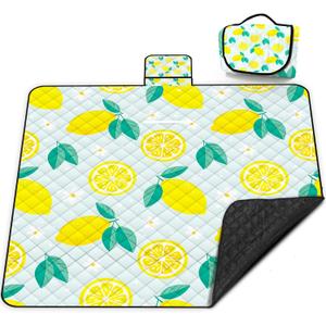 Extra Large Picnic Blanket Waterproof,80"x 80"Foldable Machine Washable Beach Blankets,Outdoor Blanket for 6-8 Adults,Picnic Mat Suitable for Indoor Crawling,Park Beach,Camping,Hiking,Travel (Lemon)