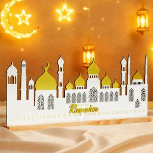 2026 Ramadan Advent Countdown Calendar, 20 Inch Ramadan Decoration for Home, Wooden Eid Countdown Gift Islamic Table Centerpiece Reusable Mubarak Mosque Table Decoration for Muslim Gifts