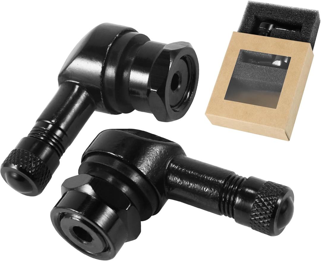 VOFONO Black 90 Degree CNC Motorcycle Tire Valve Stems 10 mm and 11.3 mm for Harley Davidson, BMW, Honda, Kawasaki, Suzuki, Yamaha and Triumph Bike Right Angle Valve Stem