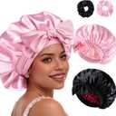 4PCS Satin Bonnet Double Layer Silk Sleep Cap for Sleeping Hair Bonnets with Elastic Tie Band for Curly Natural Hair