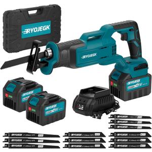 21V Brushless Reciprocating Saw,26.0Ah Battery Cordless Power Sawzaw 28mm 3500 SPM High-Performance Saws with 12 Saw Blades, Recproca for Heavy-Duty Materials Cutting Wood Metal & PVC (Blue)