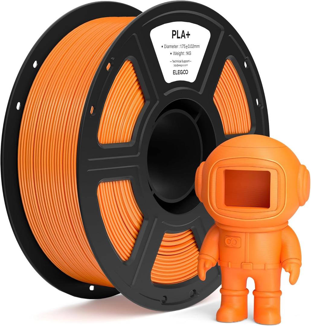 ELEGOO PLA+ Filament 1.75mm Orange 1KG, High Toughness PLA Plus 3D Printer Filament Dimensional Accuracy +/- 0.02mm, 1kg Spool(2.2lbs) Fits for Most FDM 3D Printers