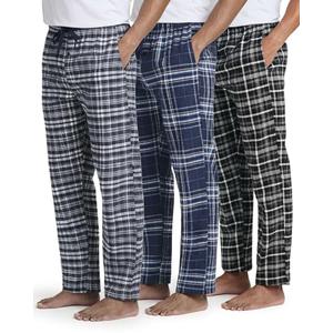 Real Essentials 3 Pack: Men's Soft Cotton Flannel Pajama Pants PJ Lounge Bottoms Elastic Waist Pockets, Standard, Medium, Flannel Set 3 XL