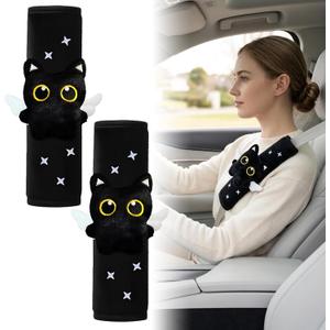 Adorable Car Seat Belt Pads Cover for Car Decoration, Cute Cat Animal Comfort Skin-Friendly Padding Car Accessories for Protect Neck, Compatible with All Cars for Long Drive 2 Pcs