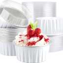 EUSOAR Aluminum Foil Muffin Liners, 30pcs 5oz Mini Pie Pans with Lids, Disposable Baking Cups Containers for Creme Brulee or Cupcake-White