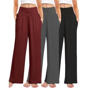 Kivdol 3PACK Women's Casual Loose Wide Leg Cozy Pants Yoga High Waisted Sweatpants Comfy Lounge Pants with Pants with Pockets (Size: Medium, Red)
