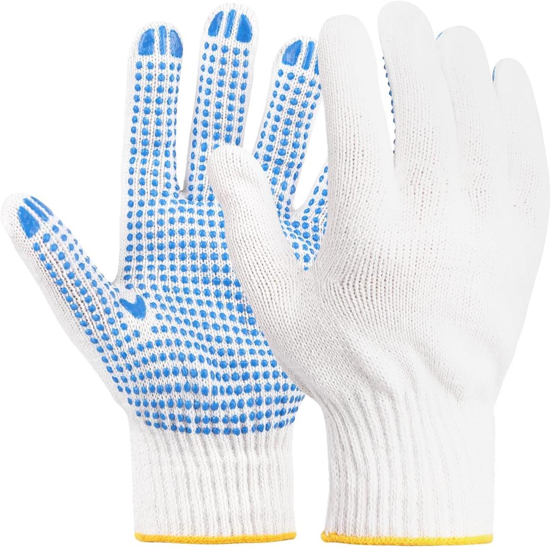 12 Pairs Cotton Work Gloves with Grip Dots, Anti-Slip PVC Dotted Knit Safety Gloves for Construction, Warehouse, Gardening