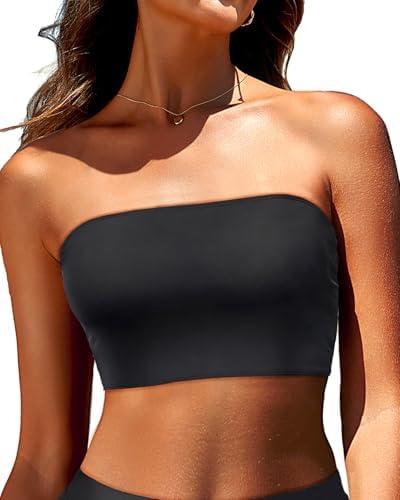 Bandeau Bikini Tops for Women - Strapless Swim Top Bathing Suit Tube Swimsuit Tops XXL Black