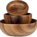 Acacia Wood Salad Bowl Set, 3-Piece Natural Solid Wood Serving Bowls, Handcrafted & Hand-Polished, Wooden Salad Bowls for Kitchen & Dining for Pasta, Yogurt, Fruit, Snacks & Gift Giving